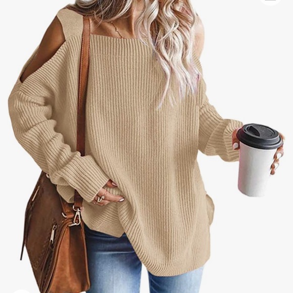 Super cute woman sweater cold shoulder oversized - Picture 3 of 10